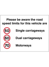 Please be Aware the Road Speed Limits for this Vehicle Are 50 - 60 - 70mph