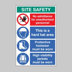 No Admittance - Hard Hat - Footwear - Hi Vis - Multi-Message Site Safety Board - 