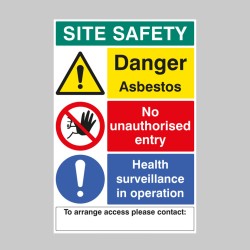 Danger - Asbestos Site Safety Board with Contact Details - 