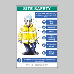 PPE Requirement Sign (Hat - Goggles - Mask - Hivis - Gloves - Boots) - 