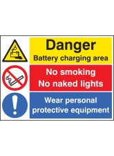 Danger - Battery Charging Area - Wear PPE - No Smoking - No Naked Lights